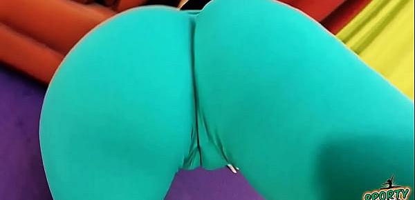  Amazing Big Round Ass Fat Cameltoe Stretching in Tight Lycra Pants